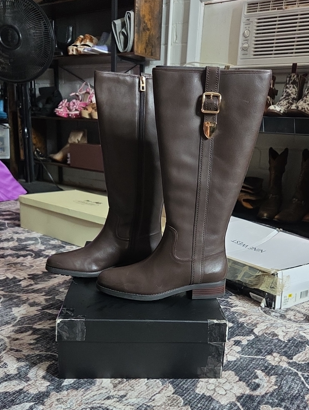 Coach Brown Tall Riding Boots with Gold Buckle